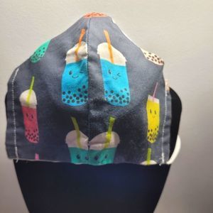 Handmade bubble tea bobba print cotton face mask, adult size